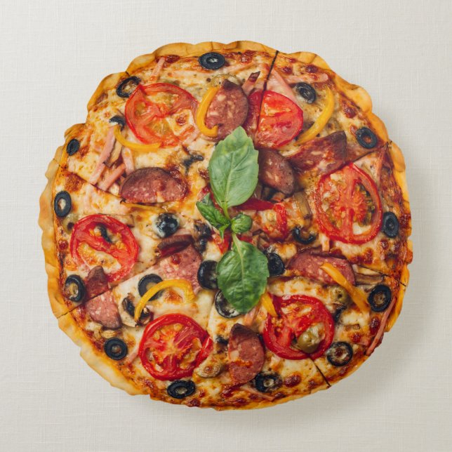 Pizza Margherita & Pepperoni Print Double Side Rundes Kissen (Vorderseite)