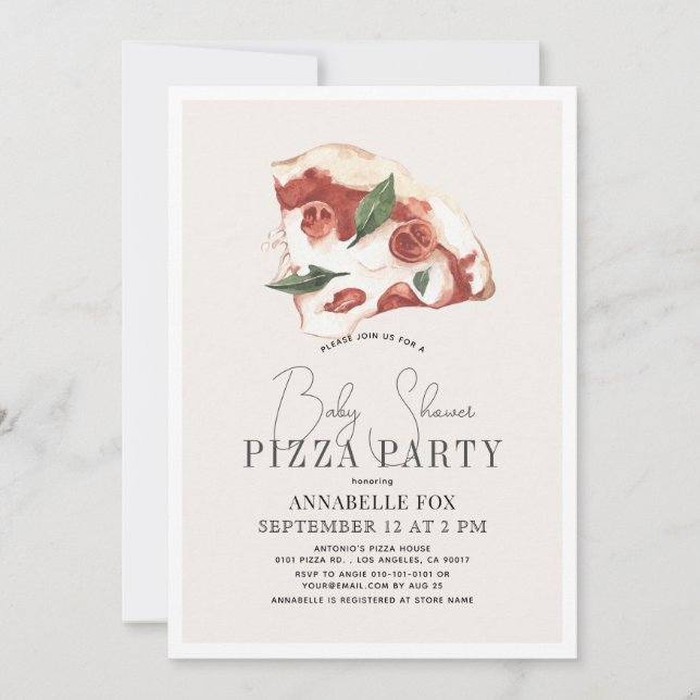 Pizza Margherita Watercolor Babydusche Einladung (Vorderseite)