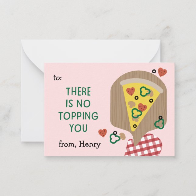 Pizza Mein Herz Klassenzimmer Valentine Pink Note  Mitteilungskarte (Vorderseite)