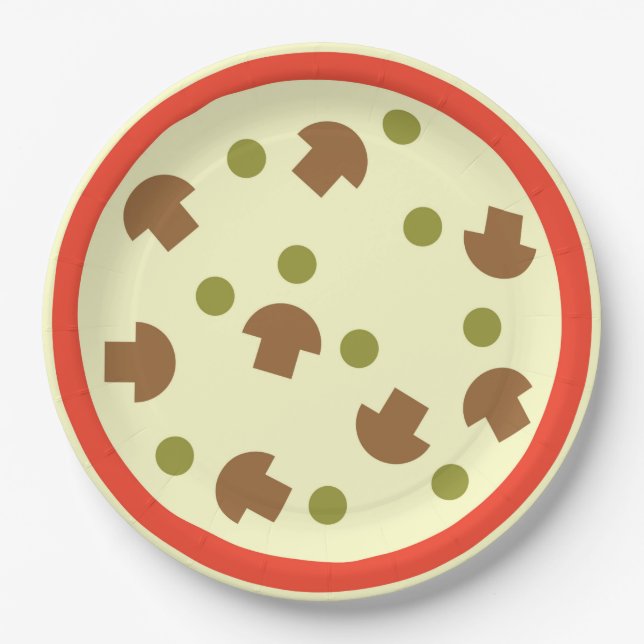 Pizza mit Mushrooms Olive Cheese Tomato Sauce Pappteller (Vorderseite)