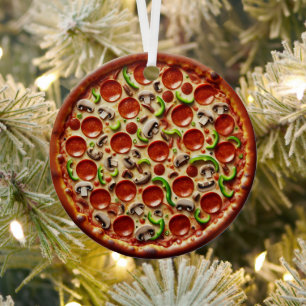 Pizza mit Pilzen, grünen Paprikas und Pepperoni Ornament Aus Metall