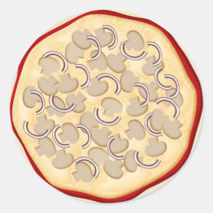 Pizza mit Pilzen und Zwiebeln Runder Aufkleber