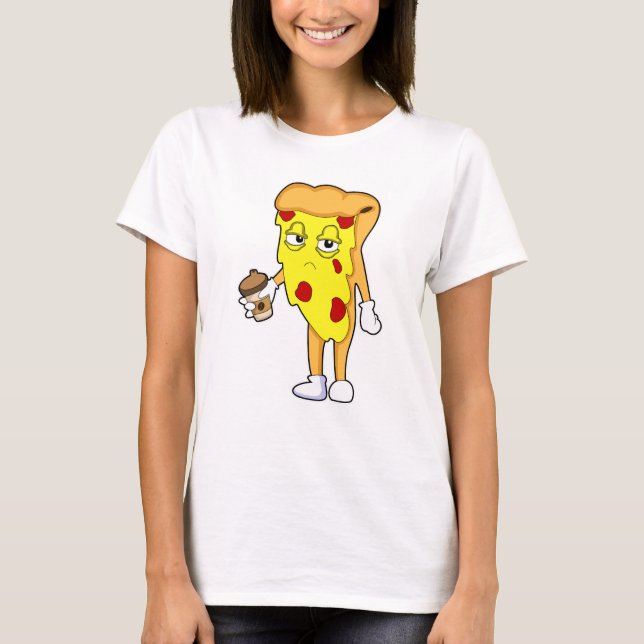 Pizza mit Salami Chee & Kaffee T-Shirt (Vorderseite)