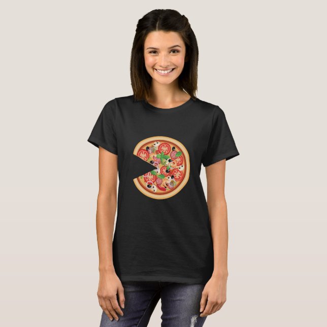 Pizza mit vermisste Scheibe-zusammenpassendem T-Shirt (Vorne ganz)