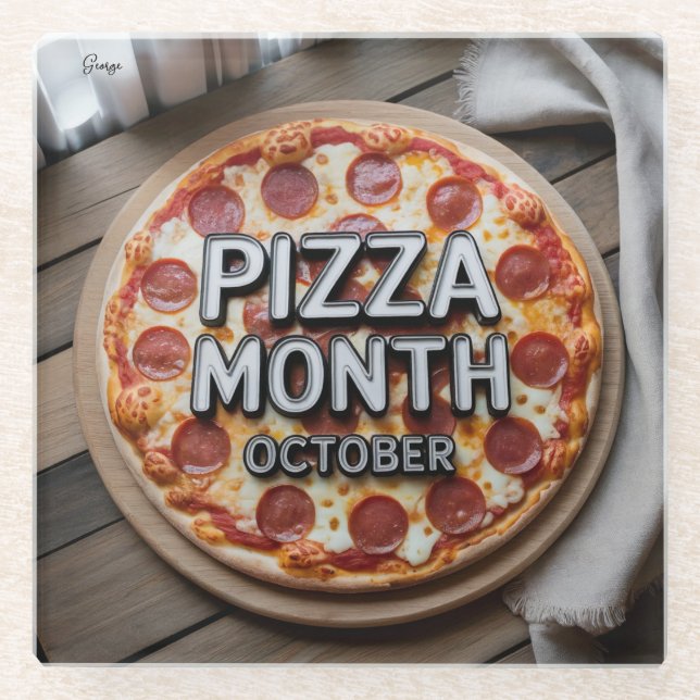 Pizza Monat Oktober Glasuntersetzer  (Vorderseite)