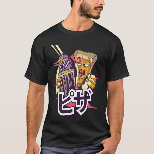 Pizza Monster Japanisch Kaiju niedlich Bizarre T-Shirt (Vorderseite)