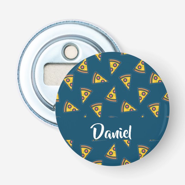 Pizza-Muster auf Blau Flaschenöffner (Vorderseite)