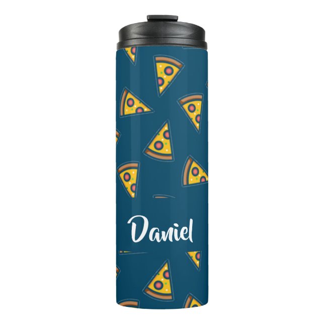 Pizza-Muster auf Blau Thermosbecher (Vorderseite)