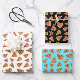 Pizza Muster Blau Schwarz und Weiß Geschenkpapier Set