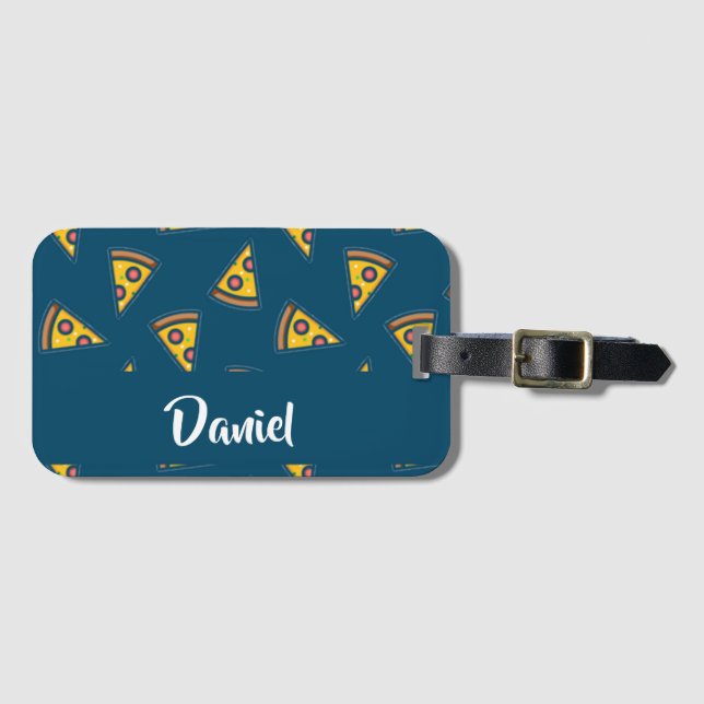 Pizza-Muster in blau Gepäckanhänger (Vorderseite (Horizontal))