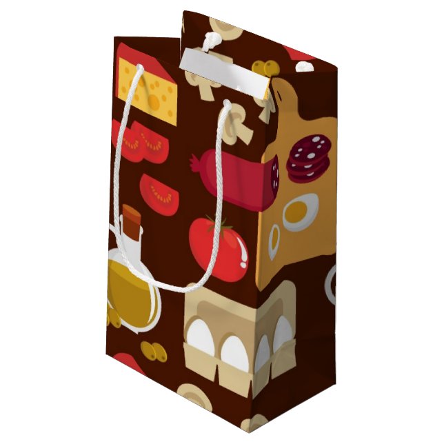 Pizza-Muster Kleine Geschenktüte (Rückseite Schrägansicht)