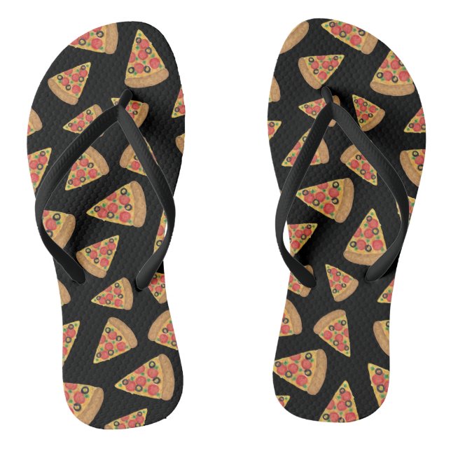 Pizza Muster Schwarze Flip Flops (Fußbett)