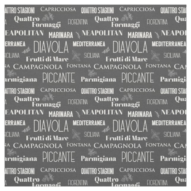 Pizza Names Typographic Italian Kitchen Koch Stoff (Muster)