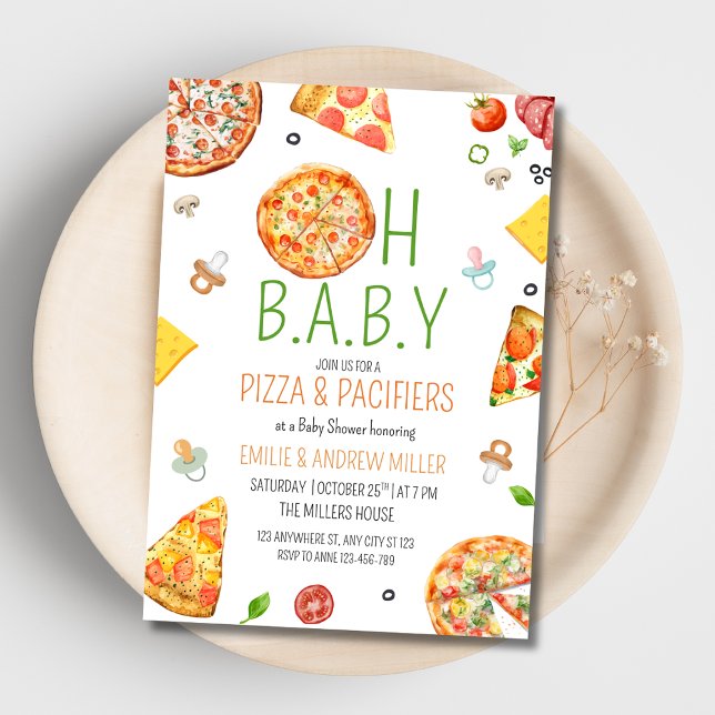 Pizza & Pacifiers Baby Shower, Pizza Baby Shower Einladung (Von Creator hochgeladen)