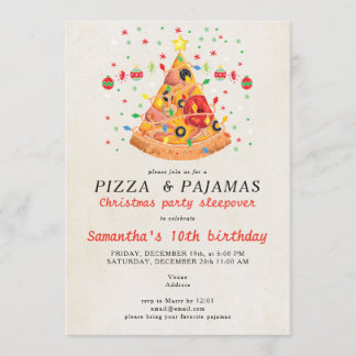 Pizza & Pajamas Christmas Sleepover Birthday Party Einladung