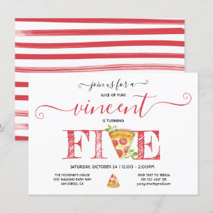 Pizza Party 5E anniversaire Invitation moderne