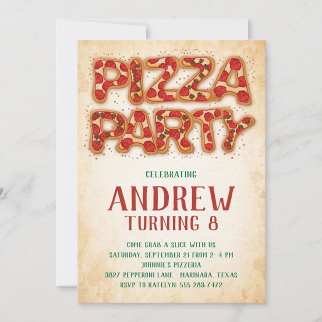 Pizza Party Anniversaire Invitation (Devant)