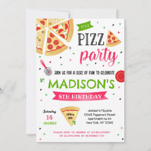 Pizza Party Anniversaire Invitations pour fille