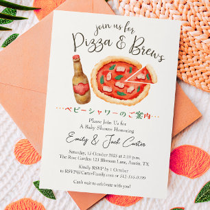 Pizza Party Babydusche Bierbraun Rustikale Niedlic Einladung