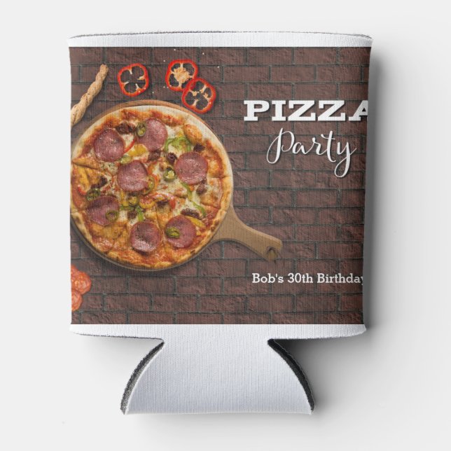Pizza Party Birthday Adult Gästebuch Dosenkühler (Vorderseite)