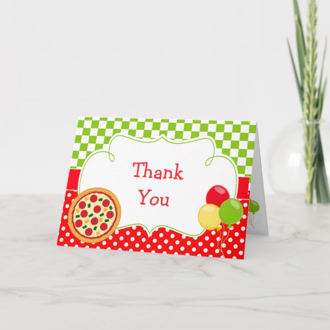 Pizza Party Birthday Party Thank You Dankeskarte (Vorderseite)