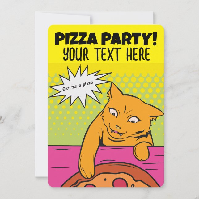 PIZZA PARTY CAT ENFANTS INVITATIONS PERSONNALISÉES (Devant)