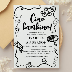 Pizza Party, Ciao Bambino Baby shower Invitation
