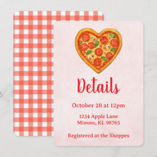 Pizza-Party-Details Karte   Herz Pizza Rot Kariert