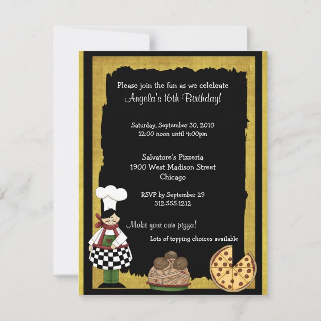 Pizza-Party Einladung des Bonbon-16 (Vorderseite)
