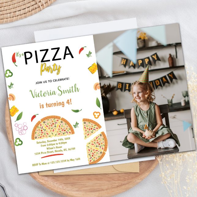 Pizza-Party Einladungen für Kinder (Chili Pizza Birthday Invitations with photo)