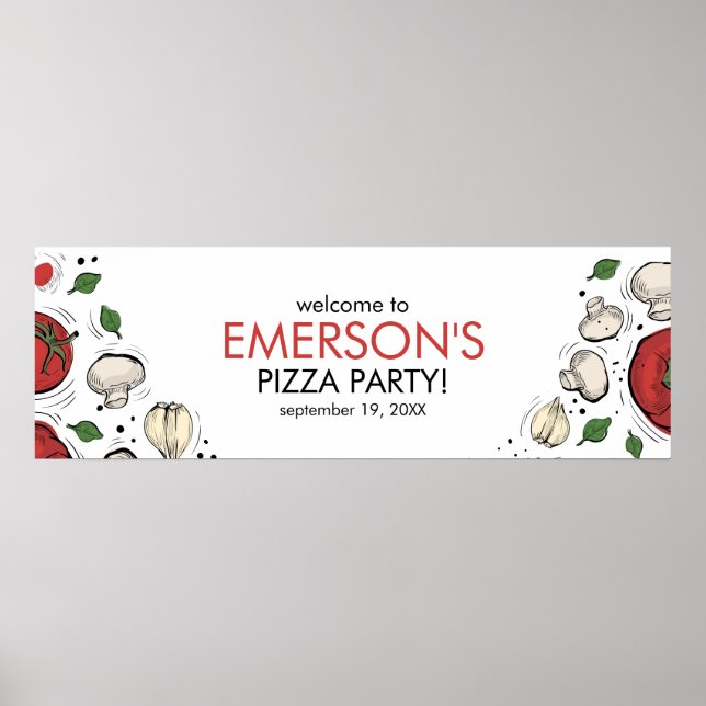 Pizza Party Geburtstag Begrüßungsbanner Poster (Vorne)