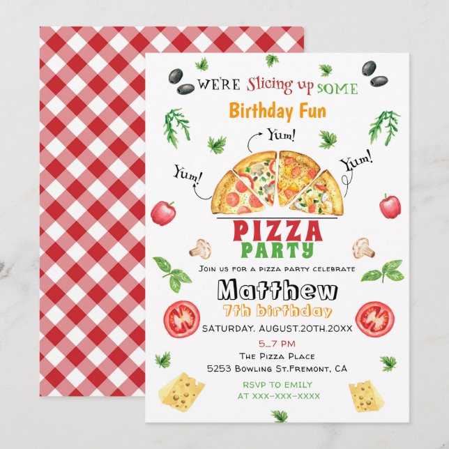 Pizza Party Geburtstag Einladung (Vorne/Hinten)
