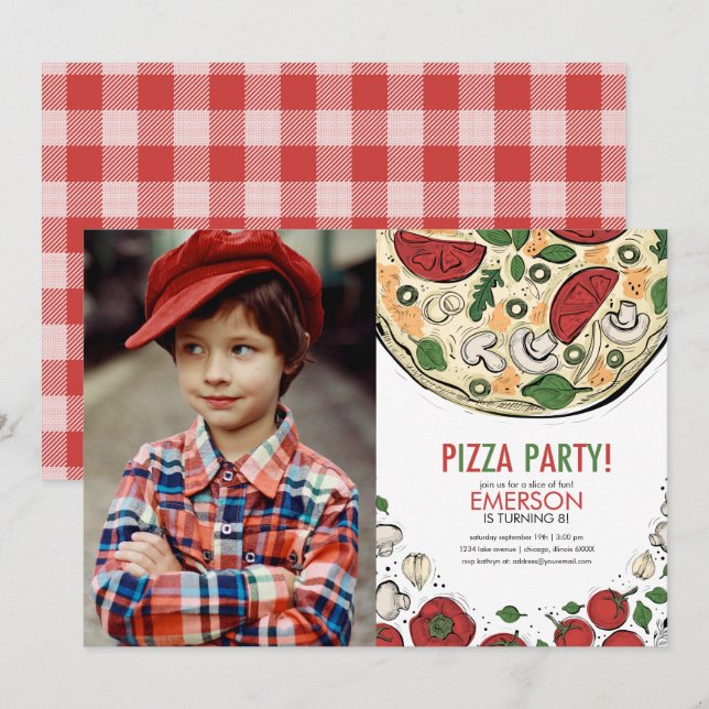 Pizza Party Geburtstag Foto Einladung (Vorne/Hinten)