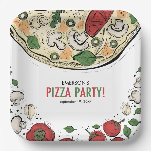 Pizza Party Geburtstag Pappteller (Vorderseite)
