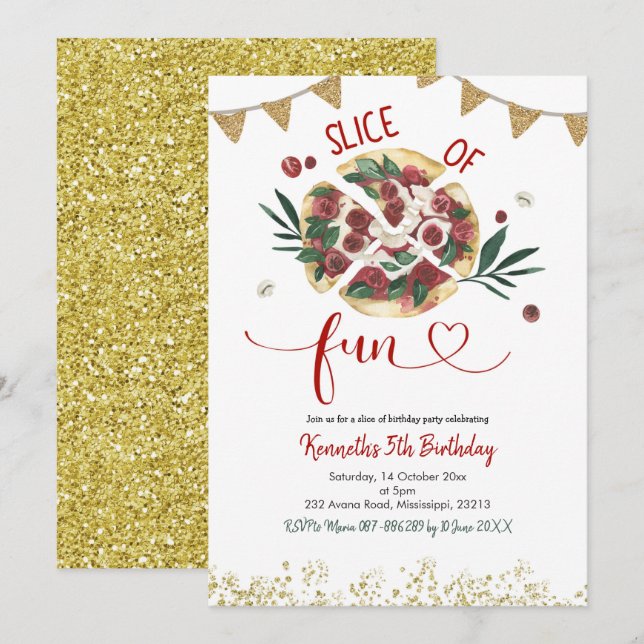 Pizza Party Geburtstagsfeier Einladung (Vorne/Hinten)