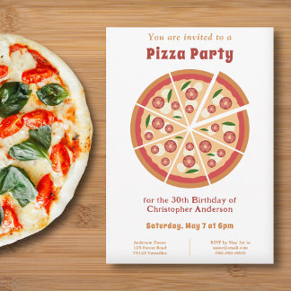 Pizza Party Geburtstagsweiße Einladung