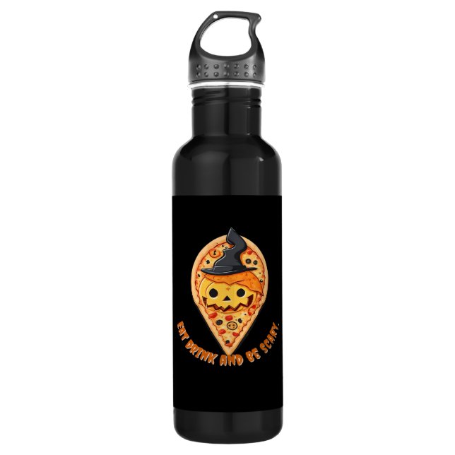 Pizza-Party-Halloween-Kürbis-Hexenhut Essential Edelstahlflasche (Vorderseite)