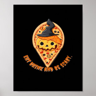 Pizza-Party-Halloween-Kürbis-Hexenhut Essential Poster