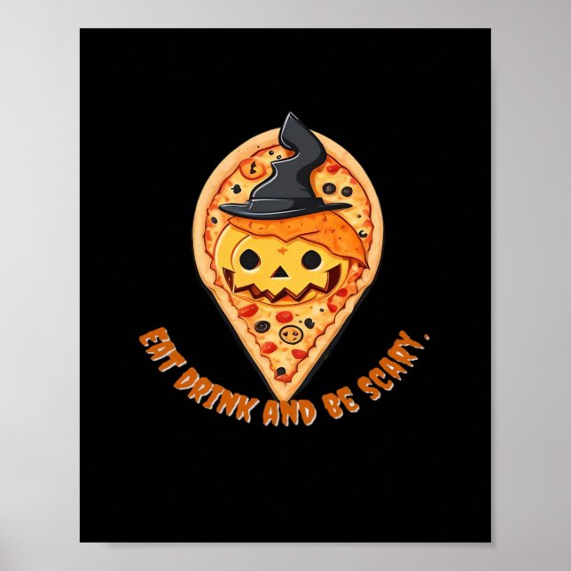 Pizza-Party-Halloween-Kürbis-Hexenhut Essential Poster (Vorne)