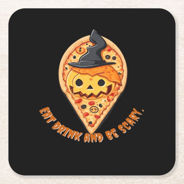 Pizza Party Halloween Pumpkin Witch Hat Essential Rechteckiger Pappuntersetzer (Vorderseite)