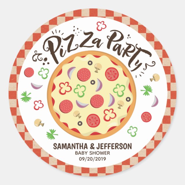 Pizza-Party im modernen Stil Runder Aufkleber (Vorderseite)