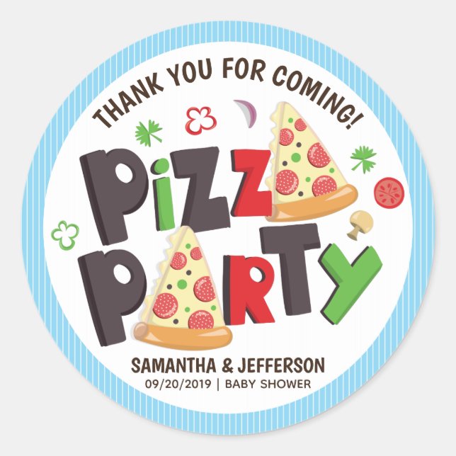 Pizza-Party im modernen Stil Runder Aufkleber (Vorderseite)