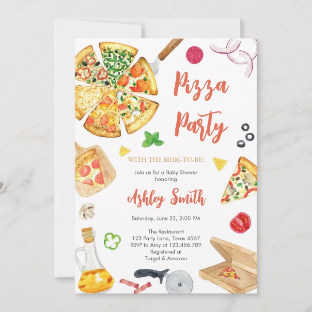Pizza Party Invitation Pizza Birthday Party Einladung (Vorderseite)