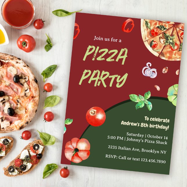 Pizza Party Italienisch Modernes Kindergeburtstag  Einladung (Von Creator hochgeladen)