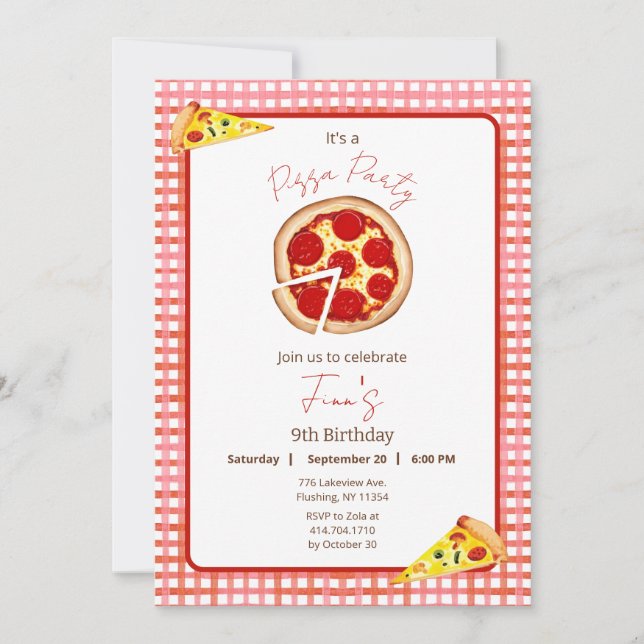 Pizza Party jeden Geburtstag Einladung (Vorderseite)