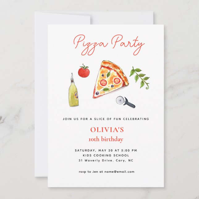 PIZZA-PARTY jedes Jahr Einladung zum Geburtstag (Vorderseite)
