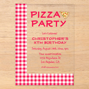 Pizza-Party Kindergeburtstag Acryleinladungen