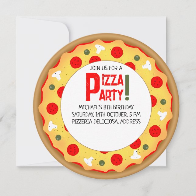 Pizza Party Kindergeburtstag Einladung (Vorderseite)