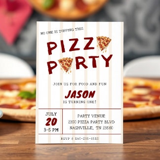 Pizza-Party Kindergeburtstag Gestreift Einladung