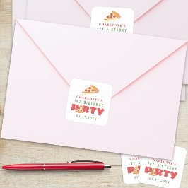 Pizza Party Moderner Kindergeburtstag für kundensp Quadratischer Aufkleber